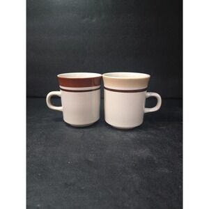 Sienna‎ & Beige Stoneware Cups, Vintage Carousel Set Of 2, Stoneware Coffee Mugs